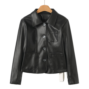 拉春装 韦 翻领单排猫眼扣小个子皮衣外套652 羊皮革 1999