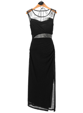 1299 100绵羊毛【莫Y】26春装 圆领蕾丝拼接收腰无袖连衣裙311