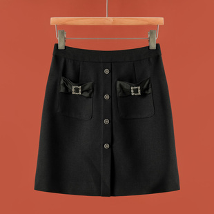 菱形钻扣蝴蝶结口袋包臀A字半身裙711弜 夏装 西湖阁老 华H