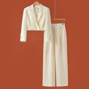 褶皱短外套 春装 松紧拖地裤 西装 015 西湖阁老 套装