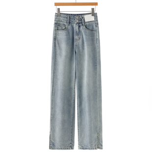 469西湖阁老 春季 开叉直筒显高挑拖地牛仔裤 009 兰