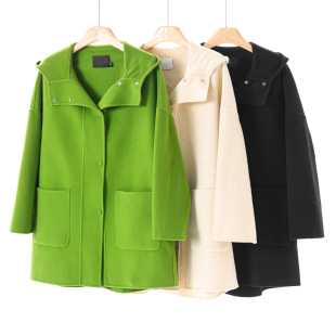 冬季 莫Y 不规则摆连帽双面呢大衣621 100绵羊毛 1999