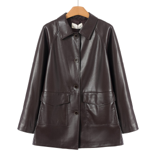 复古风翻领单排扣PU皮质外套257 春装 1299西湖阁老 文