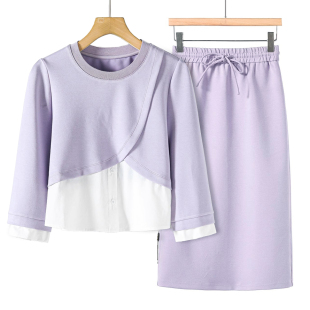 栖 圆领套头卫衣运动风套装 春季 半身裙 261 修身 西湖阁老