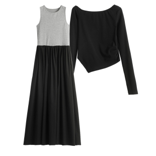 棉质拼色休闲两件套连衣裙L811 春季 西湖阁老 佐