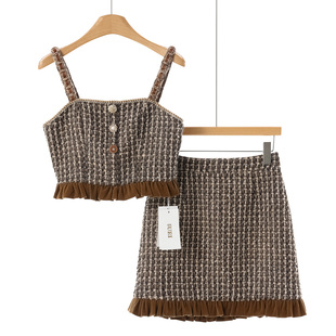 拼接包臀裙辣妹含绵羊毛套装 西湖阁老 链条吊带 冬装 521 蕾