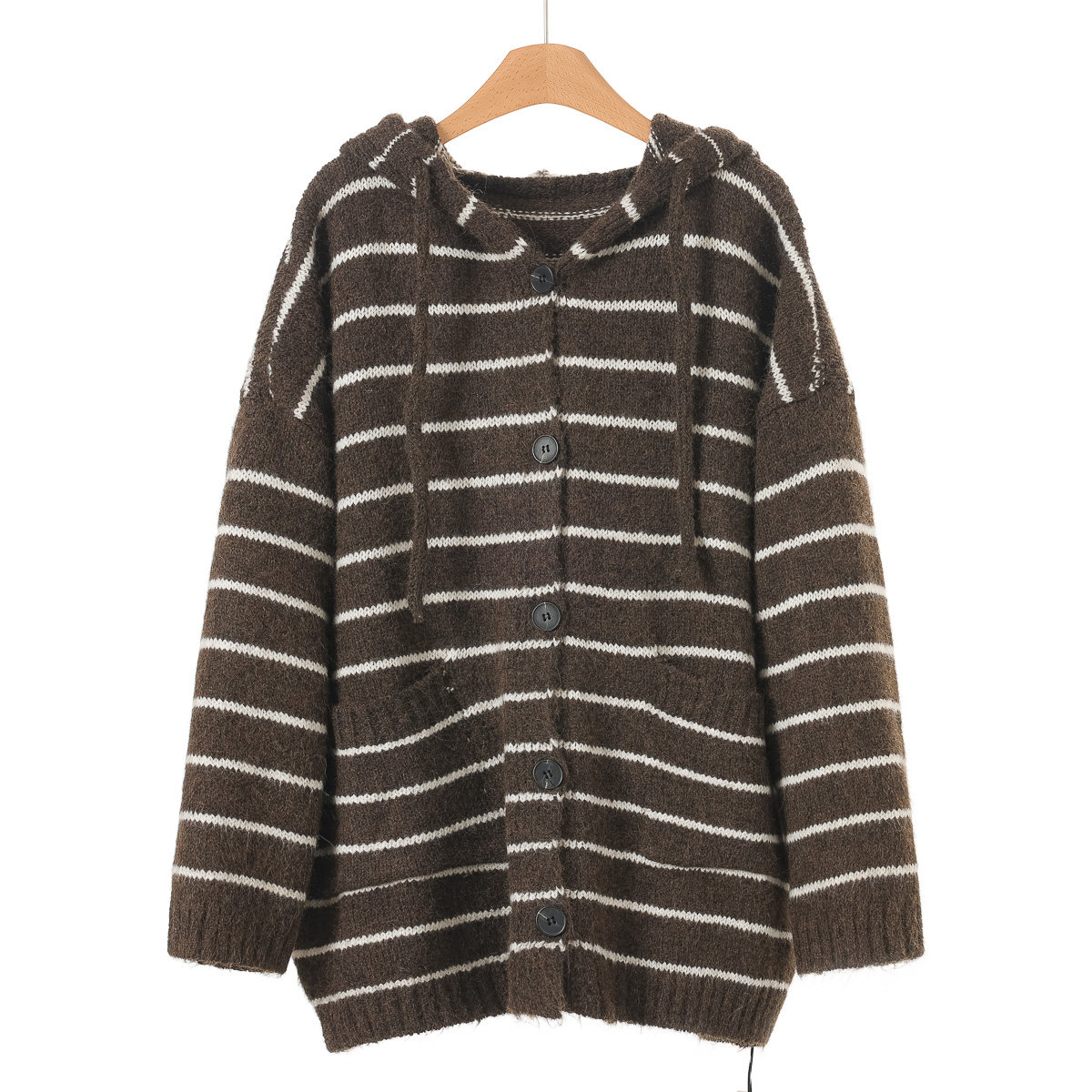 479西湖阁老【卡拉】春装 连帽抽绳条纹开衫宽松针织外套127