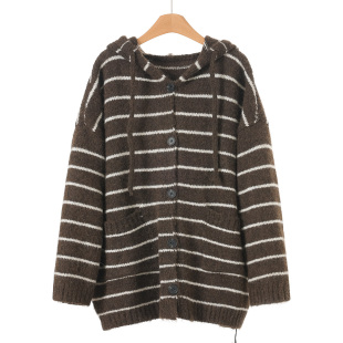 连帽抽绳条纹开衫 春装 宽松针织外套127 卡拉 479西湖阁老