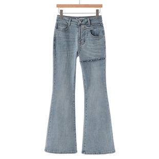 棉质高腰设计感不对称微喇牛仔裤 春装 911 栖 589西湖阁老