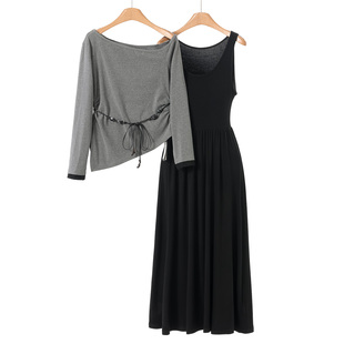 无袖 499西湖阁老 气质两件套连衣裙383 一字领T恤 绍 春装