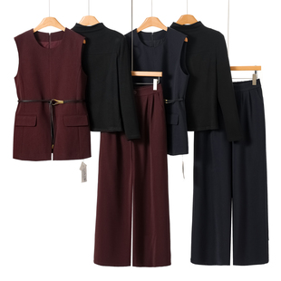 半高领T恤马甲外套直筒裤 599西湖阁老 绍 春装 三件套308 薇