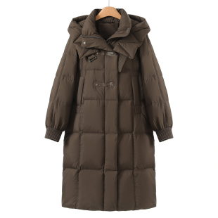 针织拼接收口袖 冬装 过膝保暖连帽羽绒服871 寇 西湖阁老