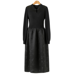 提花烫钻大摆盘扣针织拼接连衣裙590 冬装 939西湖阁老 妍B