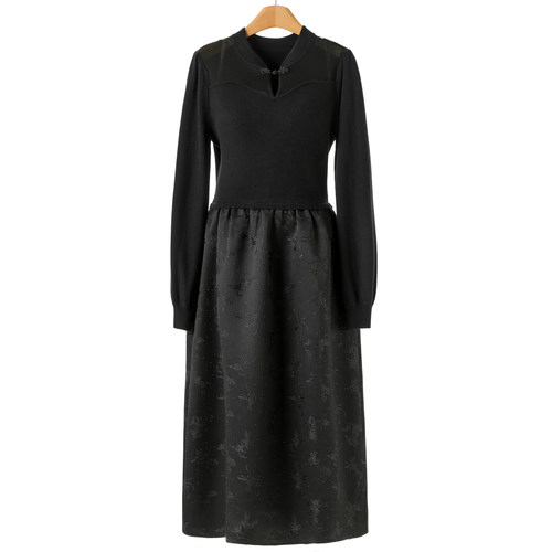 939西湖阁老【妍B】冬装 提花烫钻大摆盘扣针织拼接连衣裙590