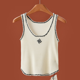 编织压边方领刺绣背心短针织衫 499 春装 752 72%粘纤
