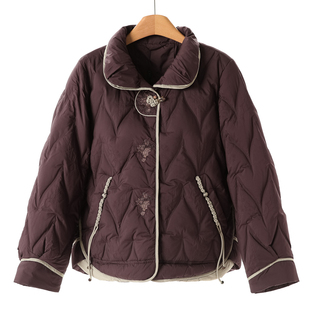 绍 冬装 刺绣编织袢扣拼色包边羽绒服606 缘纳YL 2350鹅绒服