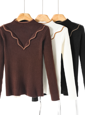 489 30%羊毛【卡拉】春季 花边法式娴熟显腰身针织衫379