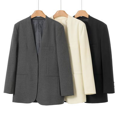 999西湖阁老【氐】春装 开衫无领子含羊毛后开叉西装外套060