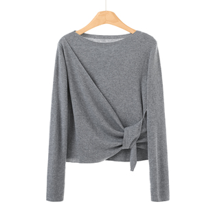 宽边圆领飘带不规则拼接针织衫 599 春装 文 848 29%绵羊毛