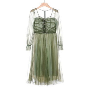 花边水钻扣方领镂空网纱连衣裙851 春季 1199西湖阁老 蕾