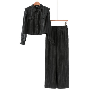 绍 短款 衬衫 西湖阁老 气质感套装 春装 松紧后腰直筒裤 163 庄