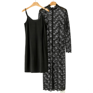 打底吊带 769 冬装 熠 镂空开叉连衣裙两件套002 92%锦纶