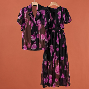 夏装 小众黑底紫色连衣裙外套系列组合163 莫Y 西湖阁老