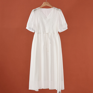 夏装 V领假两件系带收腰刺绣连衣裙678 境 西湖阁老