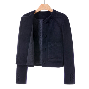 纯色圆领单排扣夹棉短款 韩货冬装 毛呢外套711 西湖阁老