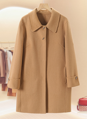 100羊毛【煜】特价~冬 纯色金属条暗扣方领羊毛双面呢大衣H222