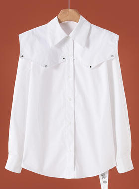 西湖阁老【AL】春季*绍 小众棉翻领单排扣披肩款纯色衬衫528