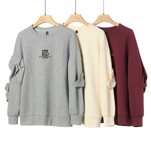 蝴蝶结溜肩袖 春季 字母刺绣宽松卫衣792 漠 489西湖阁老