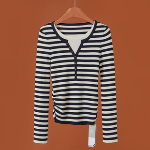 60%粘纤 假两件拼接圆领条纹针织衫 兹 绍 155 春装 659