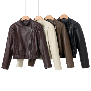 松紧摆显高挑痞帅斜门襟立领PU外套707 春装 西湖阁老 奈