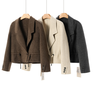 西装 冬季 领抽绳绵羊毛双面呢长毛大衣355 之 10%驼绒