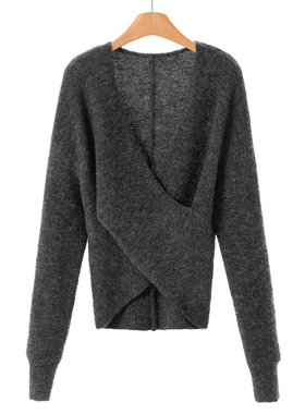 699西湖阁老【莫Y】冬装 含绵羊毛交叉露脐深V领毛衣911