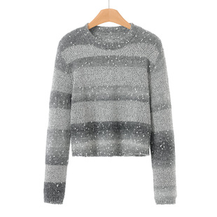 粗条纹慵懒休闲圆领短针织衫 春装 859 文 599西湖阁老