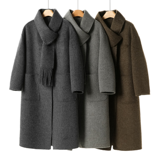 领口扣开衫 10%骆驼绒 冬装 亿 长毛双面呢丝绒大衣901 桑蚕丝