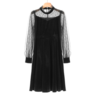 绍 春季 网纱镂空拼接丝绒连衣裙201 769西湖阁老