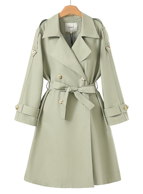 1699 45%莱赛尔【奕】春装  韩版西装领棉质长款风衣外套808