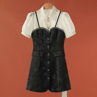 立领假两件排扣重工钉珠连衣裙027弜 夏装 1499西湖阁老 栖