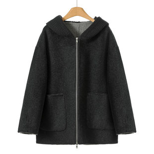冬装 南油 针织连帽拉链双面呢长毛大衣502 羊绒 含桑蚕丝