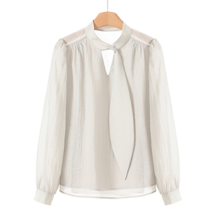 389西湖阁老 春装 缺口小立领飘带宽松套头衬衫 959 卡拉