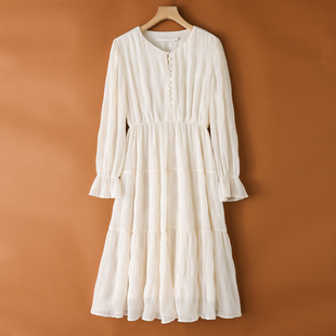 修身 799西湖阁老 栖 春季 V领连衣裙631 松紧腰喇叭袖