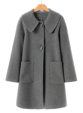 100绵羊毛【之】冬装 字母扣娃娃领双面呢长毛大衣077