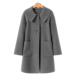 字母扣娃娃领双面呢长毛大衣077 冬装 100绵羊毛 之