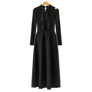 露肩针织拼接过膝含绵羊毛连衣裙076 冬装 999西湖阁老 序