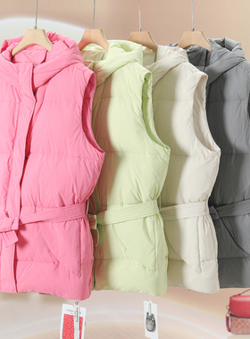 西湖阁老【捷】冬装 A版配腰带修身连帽马甲羽绒服126