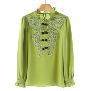 重工勾花木耳立领蝴蝶结衬衫 春季 021琳 栖 699西湖阁老