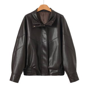 松紧收摆宽松痞帅插肩袖 拉春装 皮衣外套602 韦 2299羊皮革